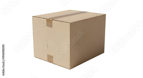 Brown Corrugated Cardboard Box with Sealed Flaps and Creased Surface
