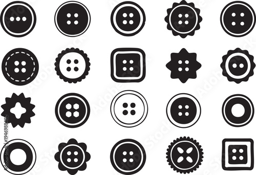 Sewing Buttons Icon Collection Set of Black Sewing Buttons Vector Tailoring Symbols
