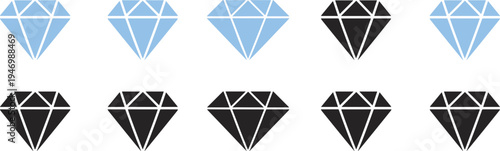 Diamond icon set blue and black gemstone symbols minimalist line vector collection luxury jewel crystal shape design elements
