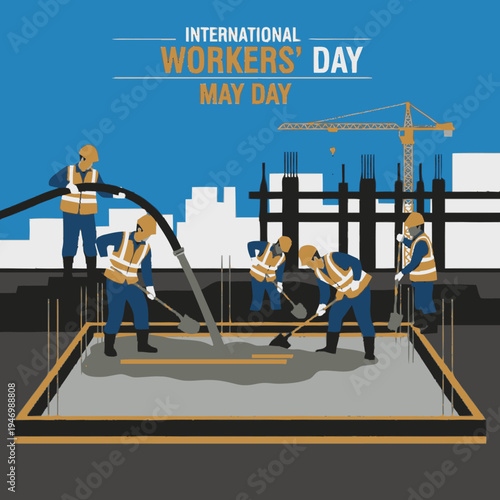 International Workers' Day laborers at construction site.
