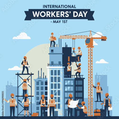 International Workers' Day construction site scene.