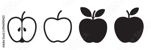 Apple icons featuring a cross-section whole fruit and solid representations