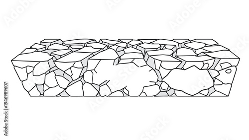 Detailed outline drawing depicting a rugged rocky ground or cracked concrete texture, suitable for various geological or urban environment designs.