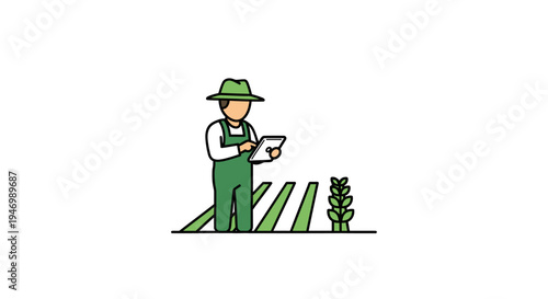 Man wearing green overalls and hat.