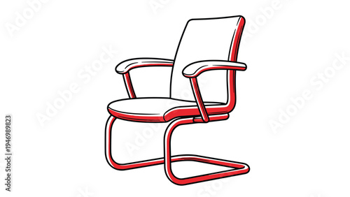 Simple outline drawing of a modern office chair with armrests and a sturdy base, representing essential workplace furniture in a minimalist style.