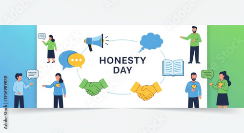 People celebrating honesty day with symbolic icons and gestures