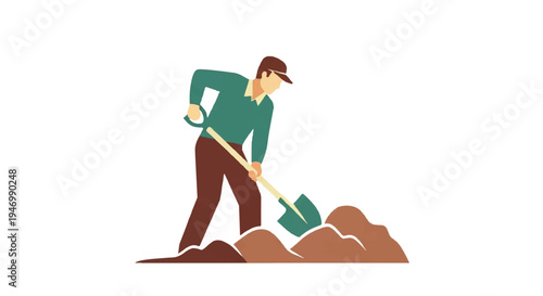 Man digging with shovel illustration on white background