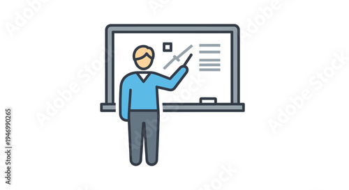 Man pointing at presentation on screen.