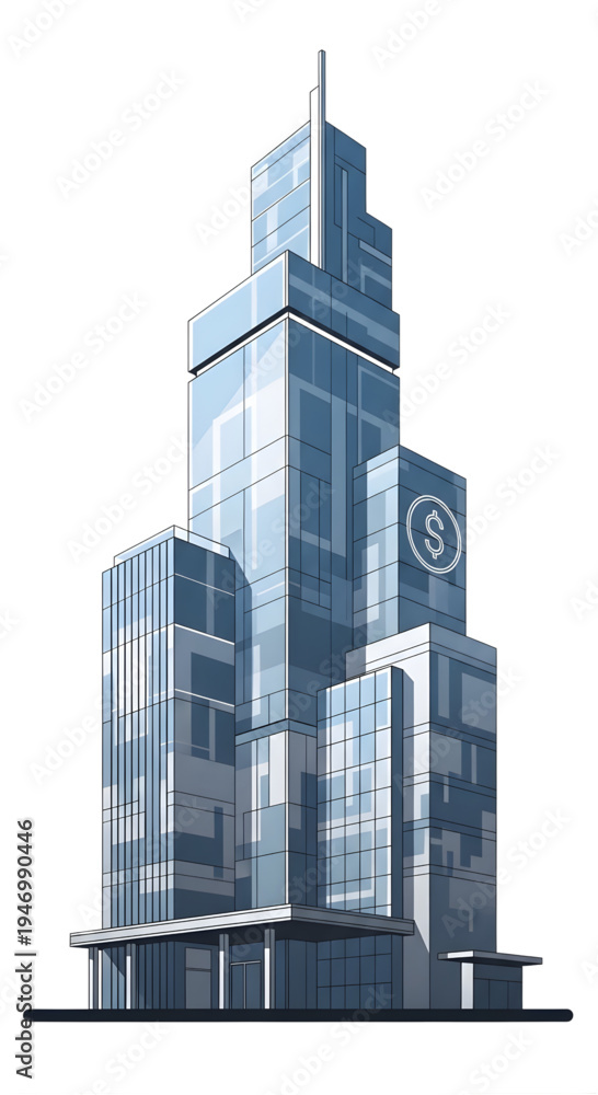 Obraz premium Modern glass skyscraper office building isometric illustration bank city