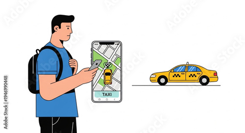 Man using phone with taxi.