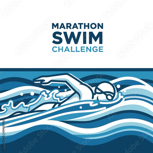Inspiring Marathon Swim Challenge Illustration Depicting Athlete in Energetic Aquatic Movement