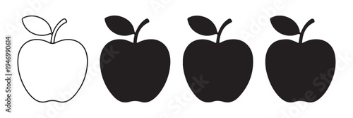 Apple fruit outline and silhouette icon set isolated on white background black and white organic food sign