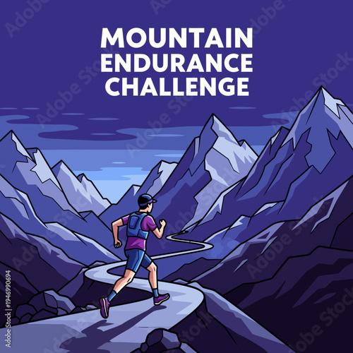 Inspiring Mountain Endurance Challenge Illustration Depicting Running, Fitness, And Outdoor