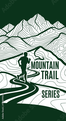 Inspiring Silhouette Of A Runner On A Winding Mountain Trail For Sports Event Promotion