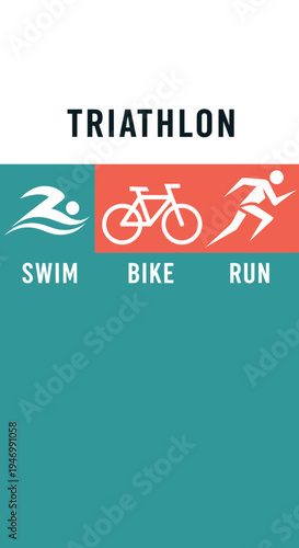 Inspiring Triathlon Visual Depicting Swim, Bike, and Run Segments for Competitive Events