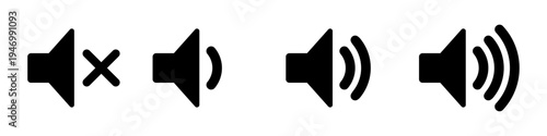 Speaker volume icon set with mute symbol