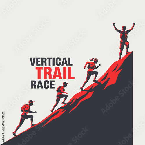 Inspiring Vertical Trail Race Depicting Determination and Triumph Over Mountain Terrain
