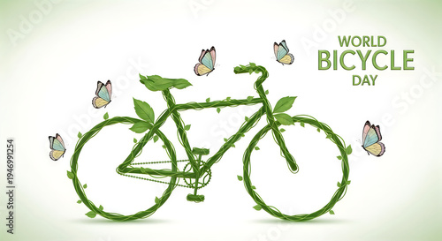 Celebrating world bicycle day with a stylish green bicycle illustration