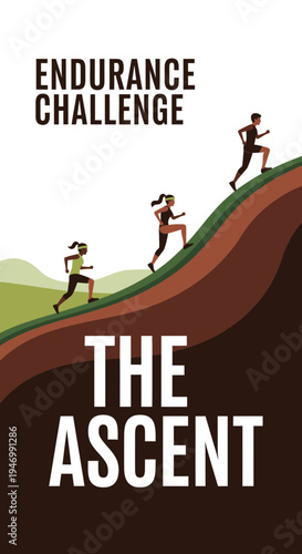Inspiring Visual Depiction Of Endurance Challenge Featuring Athletic Figures Ascending The Steep