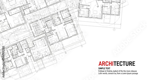 Architecture blueprint with building plans and text