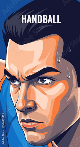 Intense Handball Player Illustration Showing Focus, Determination, and Athleticism in Action