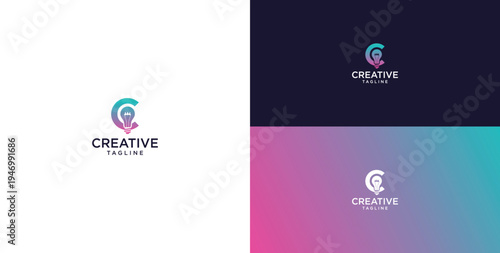 smart bulb logo icon. bulb logo technology. initial logo design C