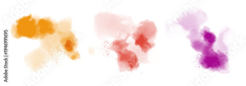 Watercolor stain decoration. brown purple blue colored splatter brush