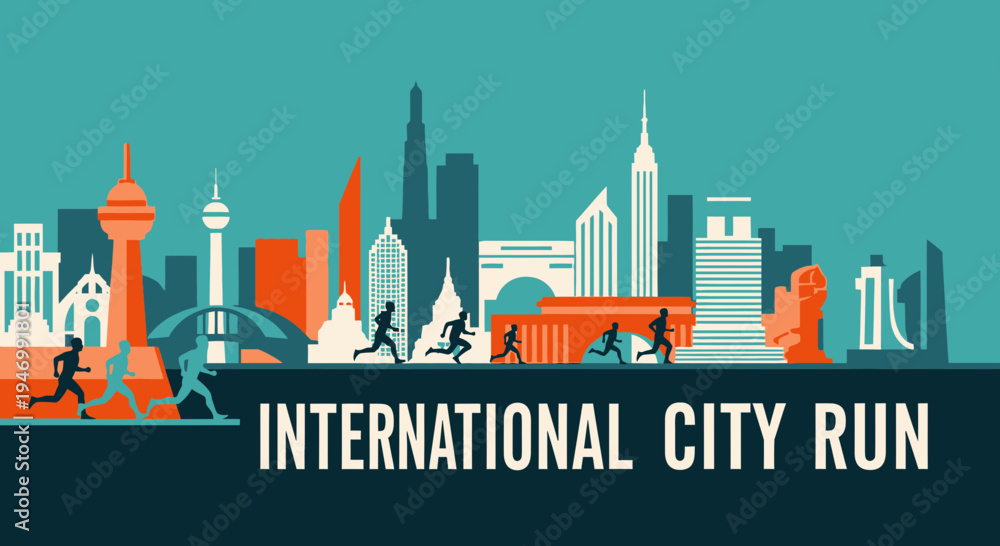 Fototapeta premium International City Run Event Showcasing Diverse Urban Landscapes And Competitive Spirit