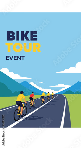 Invigorating Bicycle Tour Event Showcasing Cyclists Pedaling Across Scenic Mountain Road