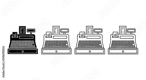 Four different cash registers in various line styles