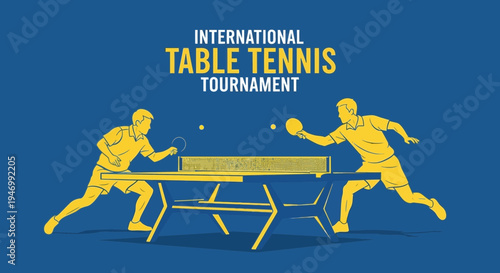 International Table Tennis Tournament Illustration Featuring Two Players in Dynamic Action