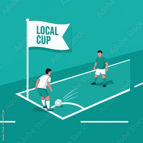Isometric Football Scene with Two Players Ready for a Corner Kick in Local Tournament