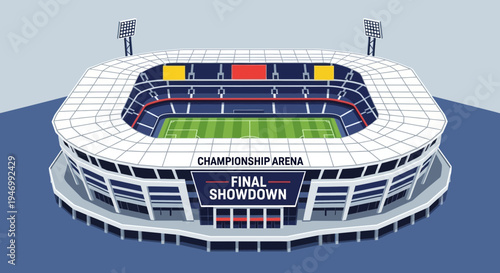 Isometric Stadium Illustration Depicting a Championship Arena Hosting a Final Showdown Event