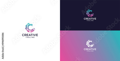 smart bulb logo icon. bulb logo technology. initial logo design C