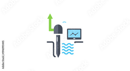 Microphone with computer screen graph.