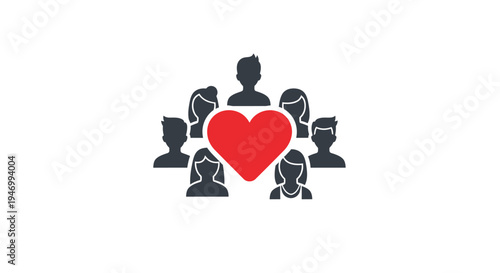 People Silhouettes Around Red Heart.