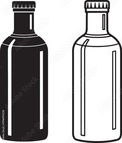 Black and white glass bottles with caps also transparent background black bottle white bottle caps