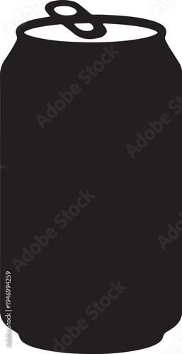 Black and white silhouette of a soda can with a pull tab also transparent background beverage