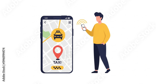 Man Using Taxi Ride Sharing App.