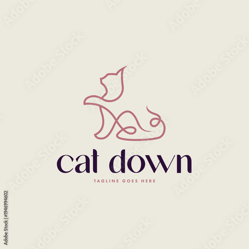 Cat logo template in line art style