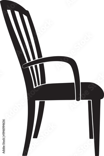 Black silhouette of an armchair with armrests and vertical slats also transparent background
