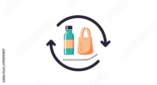 Reusable bag and bottle recycling symbol.