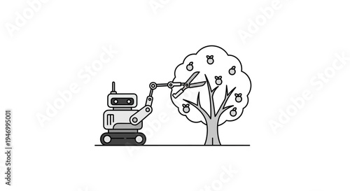 Robot arm pruning a tree branch.