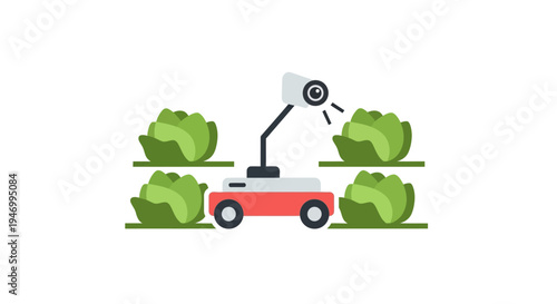 Red autonomous farming robot vehicle equipment.