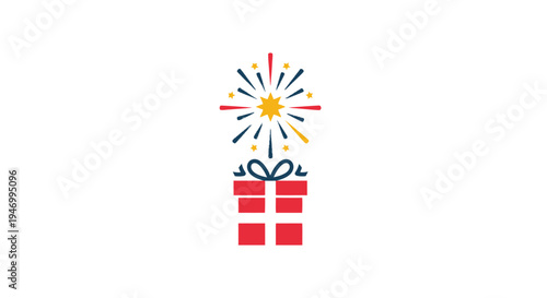 Red gift box with colorful explosion.