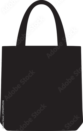 Black tote bag silhouette with two handles also transparent background shopping bag