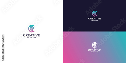 smart bulb logo icon. bulb logo technology. initial logo design C