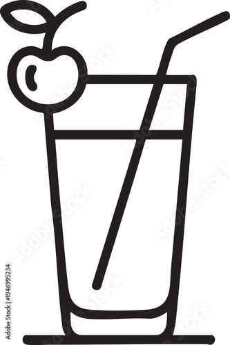 Tall Glass Drink with Cherry and Straw Icon