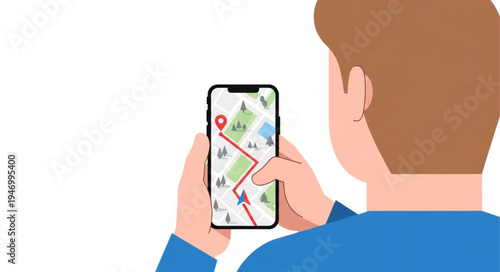 Man using smartphone with map.