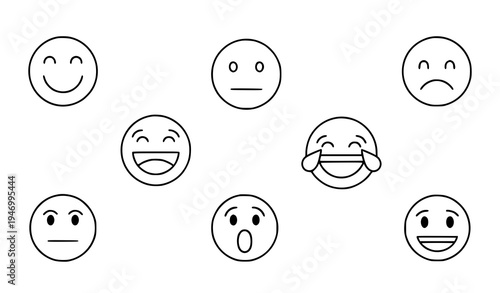 Smile emoticon outline icons feedback reaction vector collection